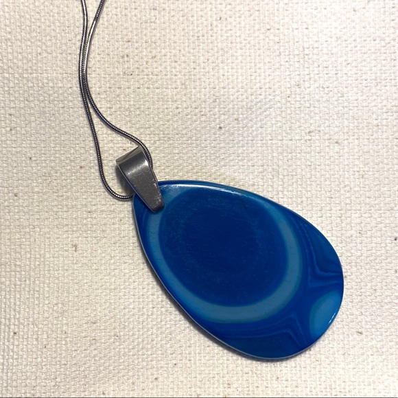🐠Striped blue agate pendant stainless steel chain - Picture 5 of 7